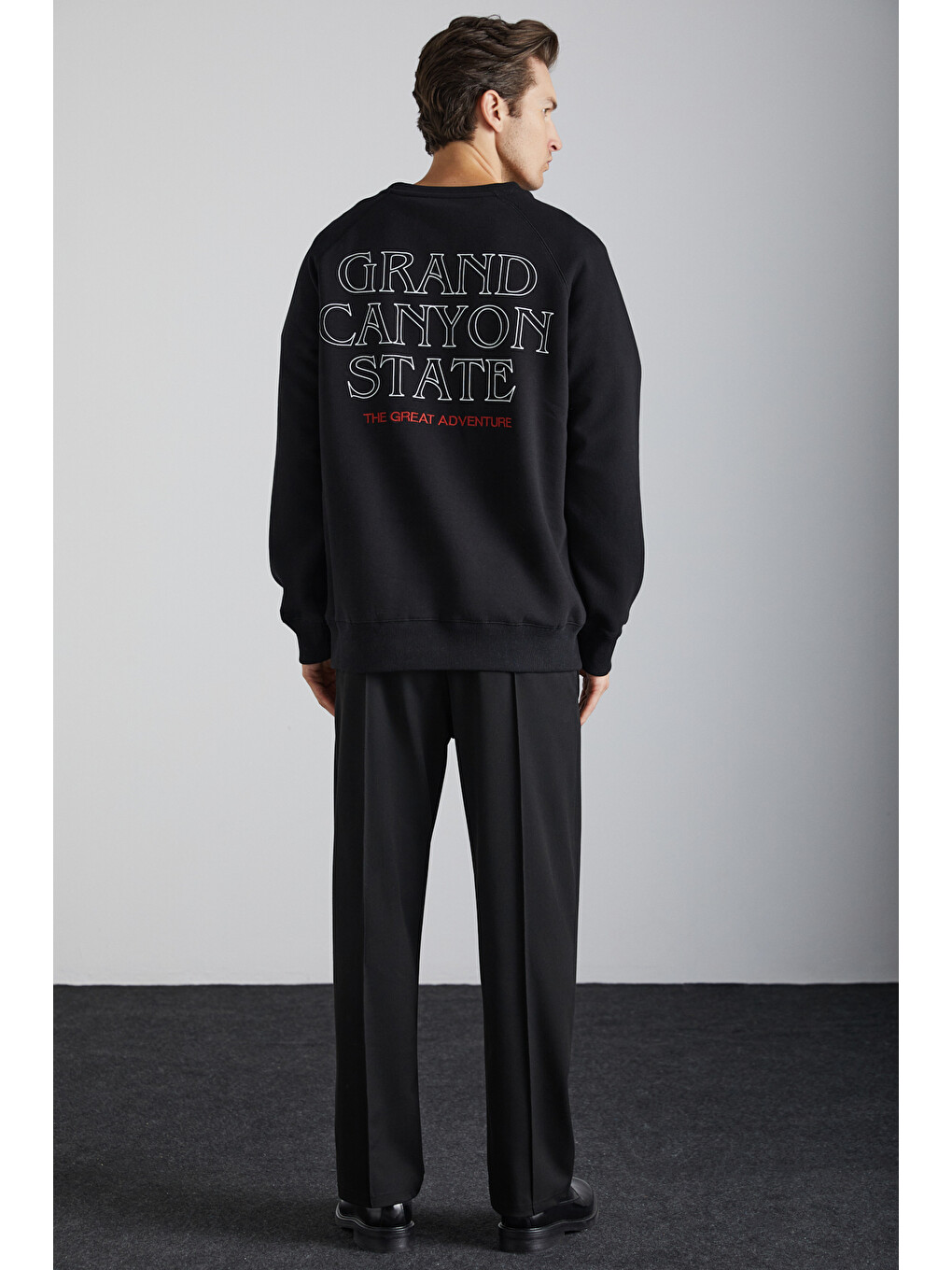 Domagoj Erkek Organik Pamuklu Western Baskılı Bisiklet Yaka Oversize Siyah Sweatshirt-5