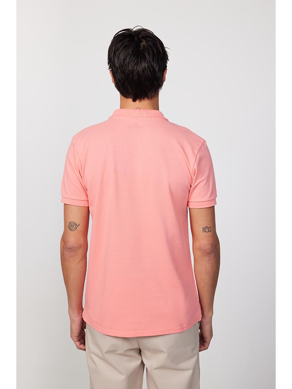 TUDORS Pembe Erkek Slim Fit Dar Kesim %100 Pamuk Düz Pike Pembe Polo Yaka Tişört - 4