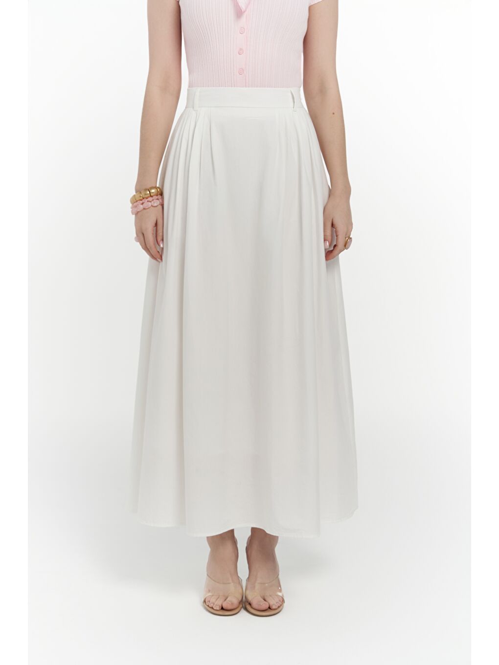 Rhea Köprü Detay Uzun Ekru Etek-5
