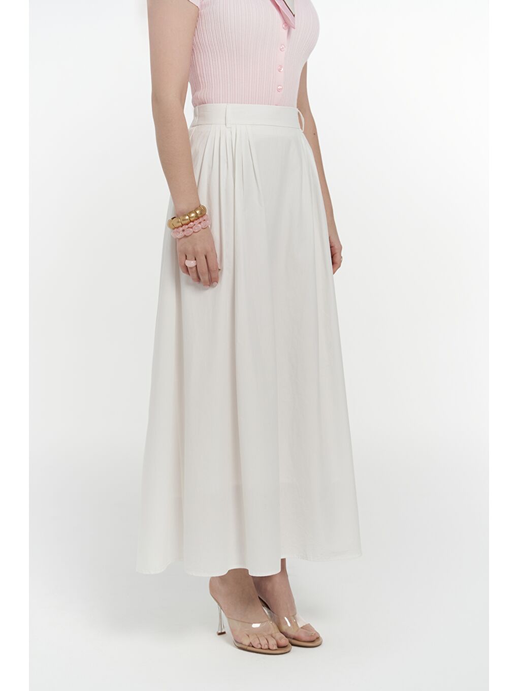 Rhea Köprü Detay Uzun Ekru Etek-6