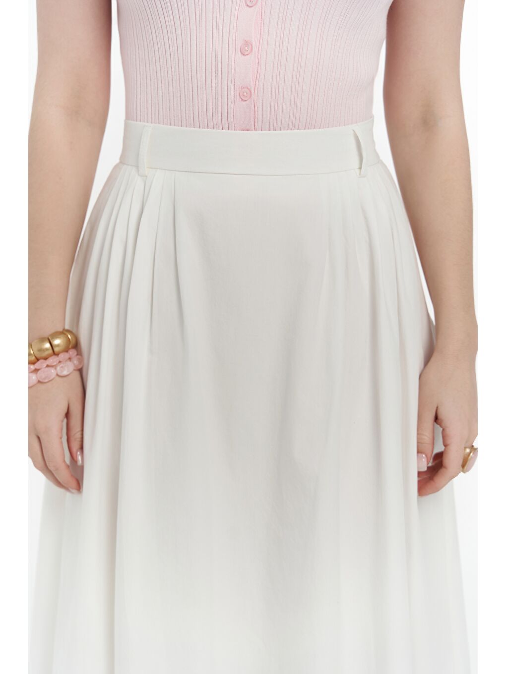 Rhea Köprü Detay Uzun Ekru Etek-7