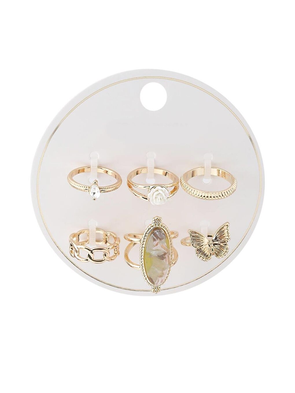 Yeşil 6'lı Altın Kaplama Yüzük Seti