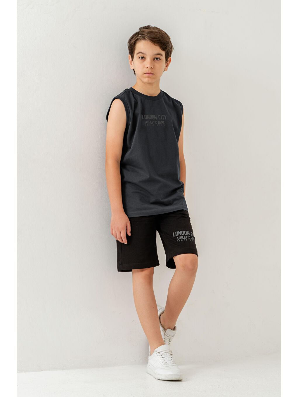 Gri London City Athletic Dept. Urban Style Erkek Çocuk Şort - Tişört Takımı-2