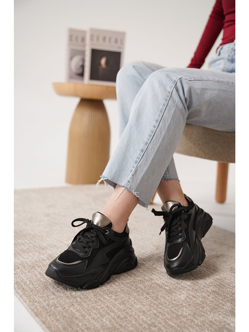 Siyah D383 Günlük Ortopedik Kadın Sneaker Spor Ayakkabı