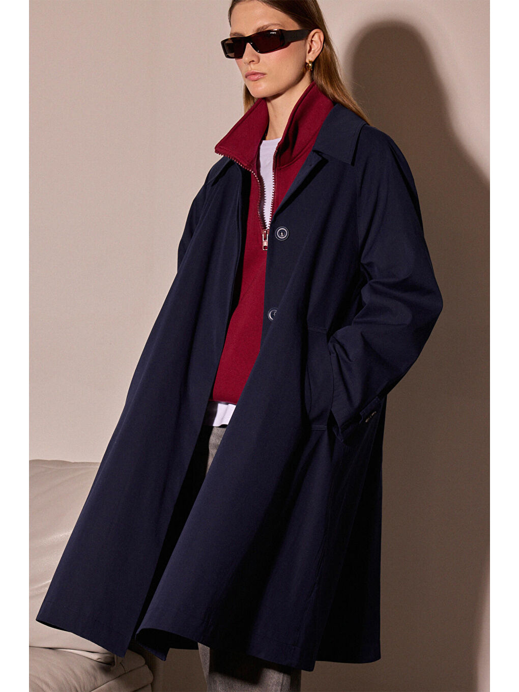 Lacivert Oversıze Trençkot-2