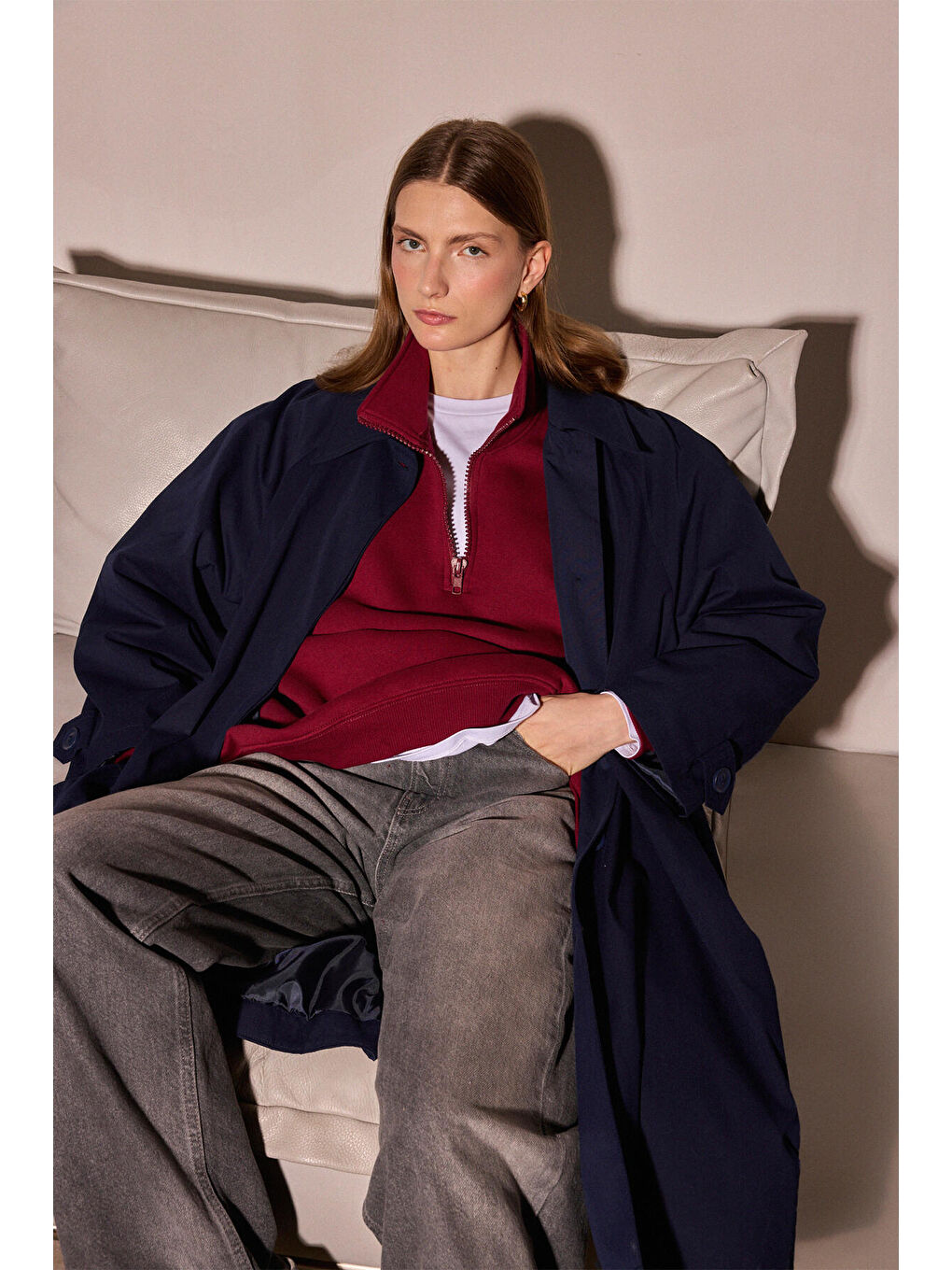 Lacivert Oversıze Trençkot-3