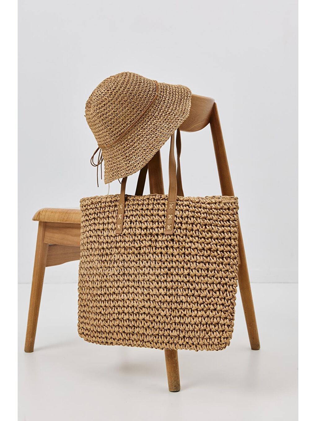 Bej Hasır Omuz Çantası Y9204 Vizon-1