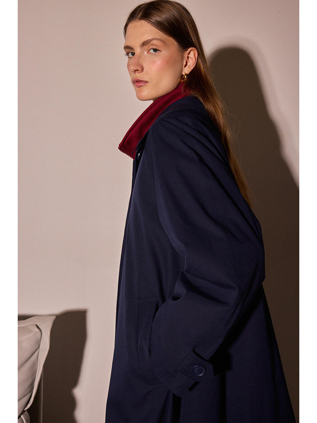 Lacivert Oversıze Trençkot-5