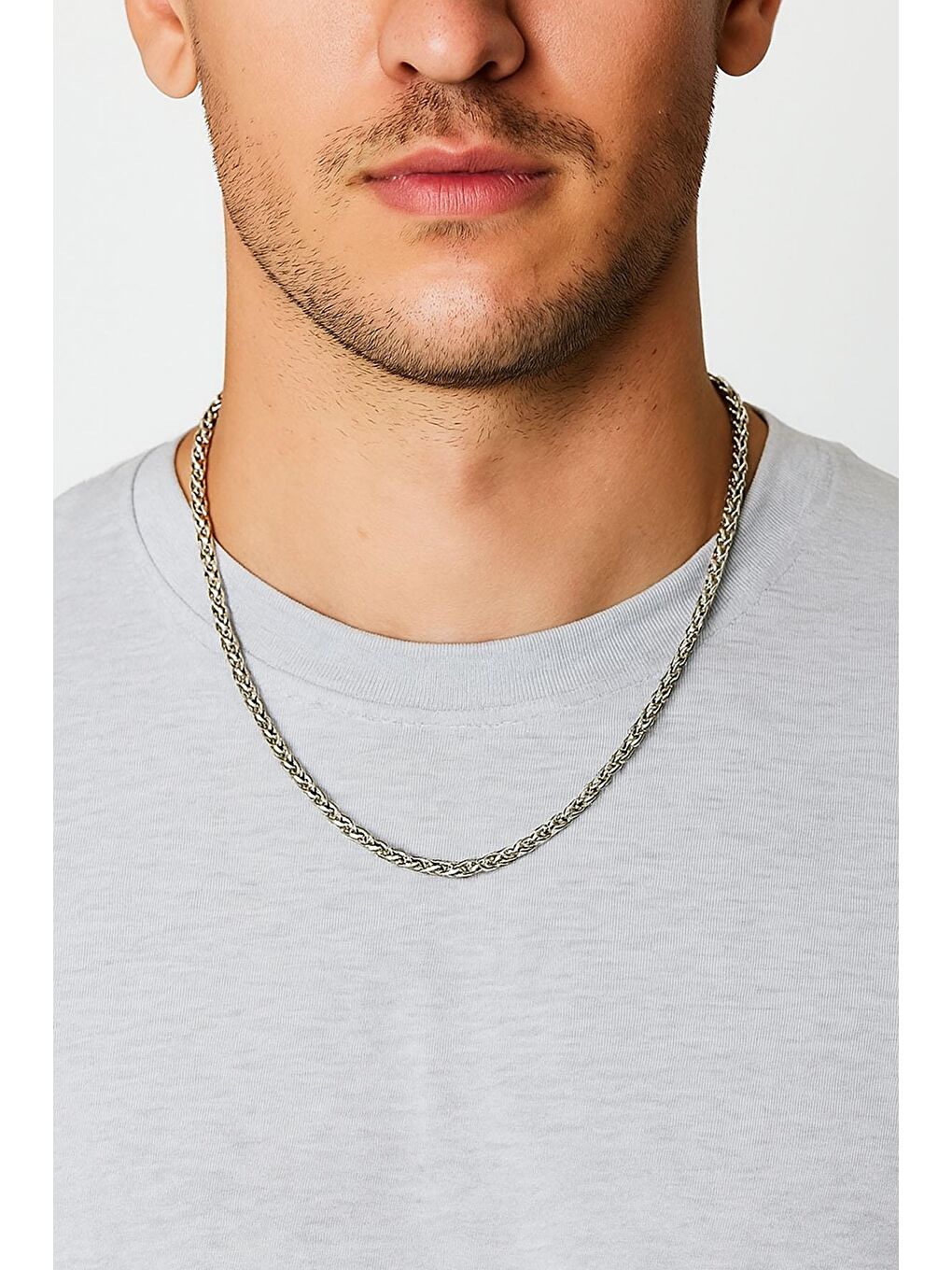 Gri Erkek kalın Burgu Çelik Kolye 60 cm