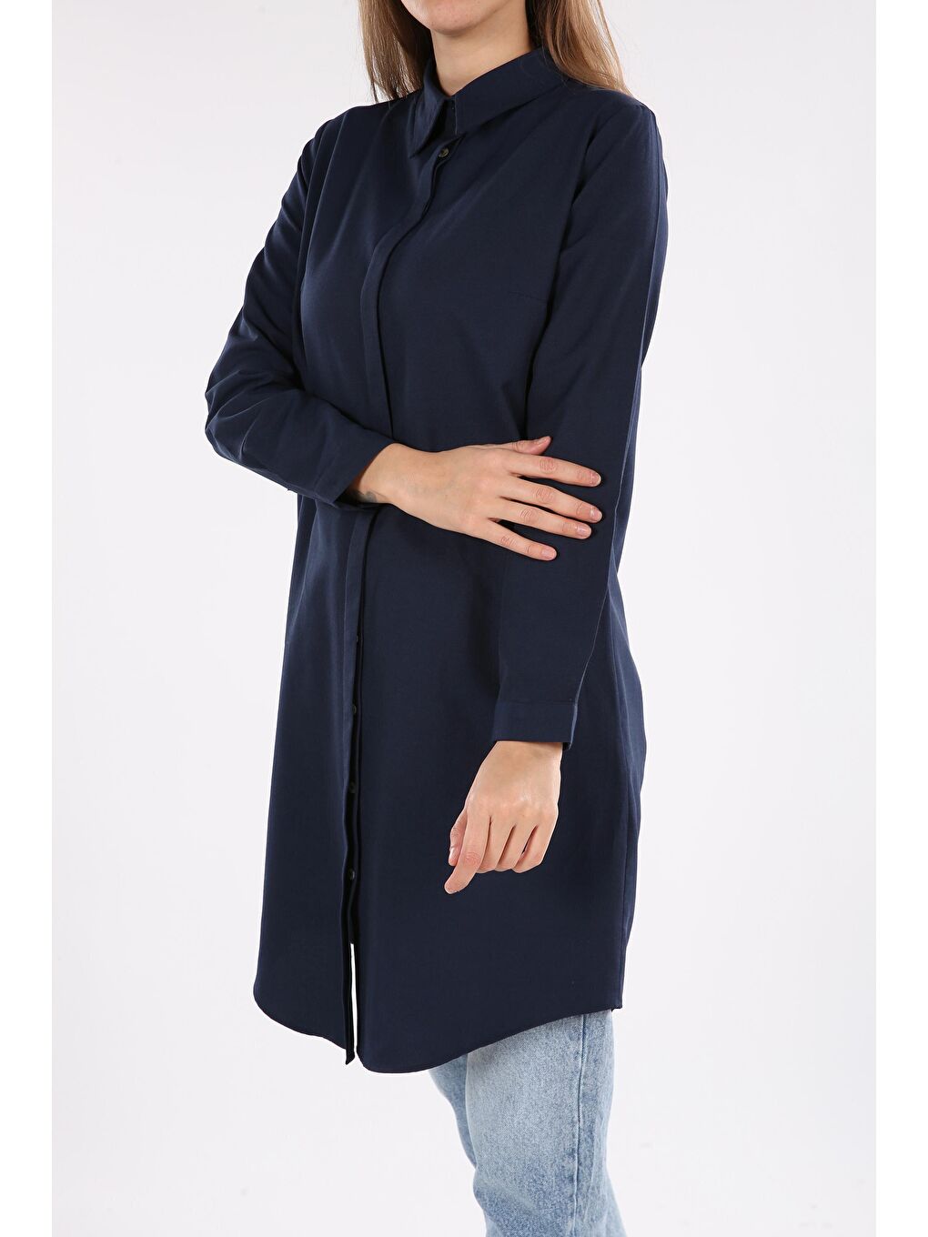 Lacivert Gizli Patlı Basic Gömlek Tunik-2