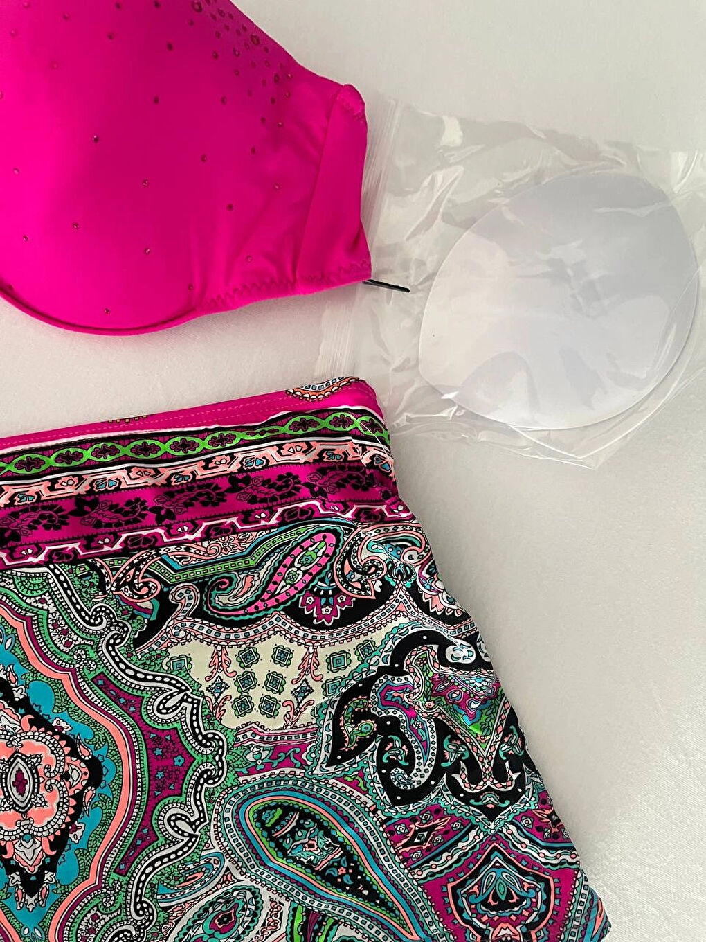 Kadın Fuşya Taş İşlemeli Desenli 3 Parça Bikini Takım HZL25S-LC3326-4