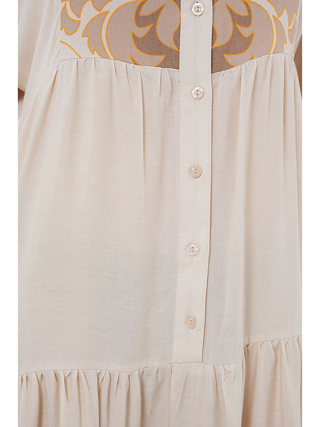 2423 Otantik Desenli Tesettür Elbise - T. Ekru-3