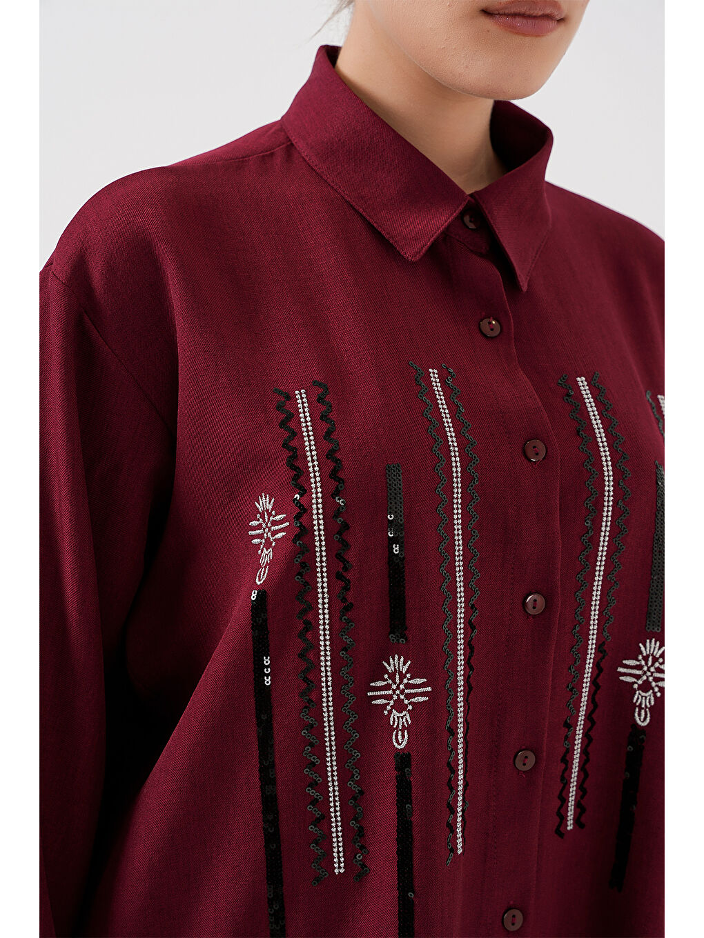 Desenli Tunik Pantolon İkili Takım 6720 - Bordo-4
