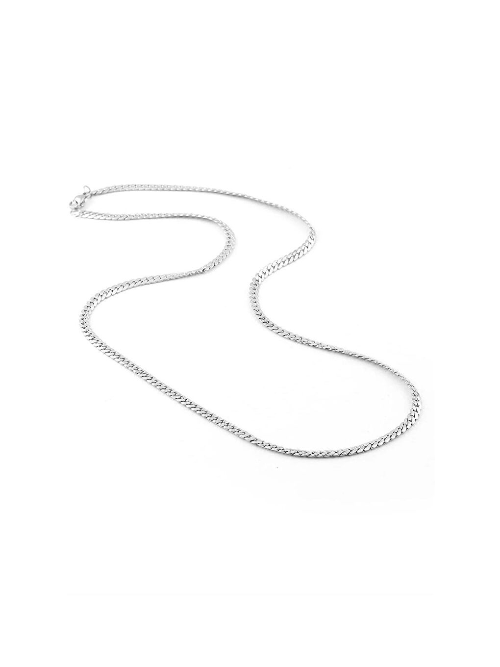 Gri Erkek İnce Yassı Yılan Çelik Kolye 60 cm-2