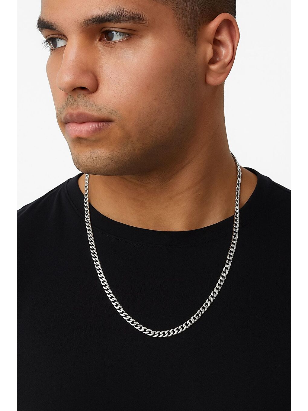 Gri Erkek Yassı Çelik Kolye 60 cm-1