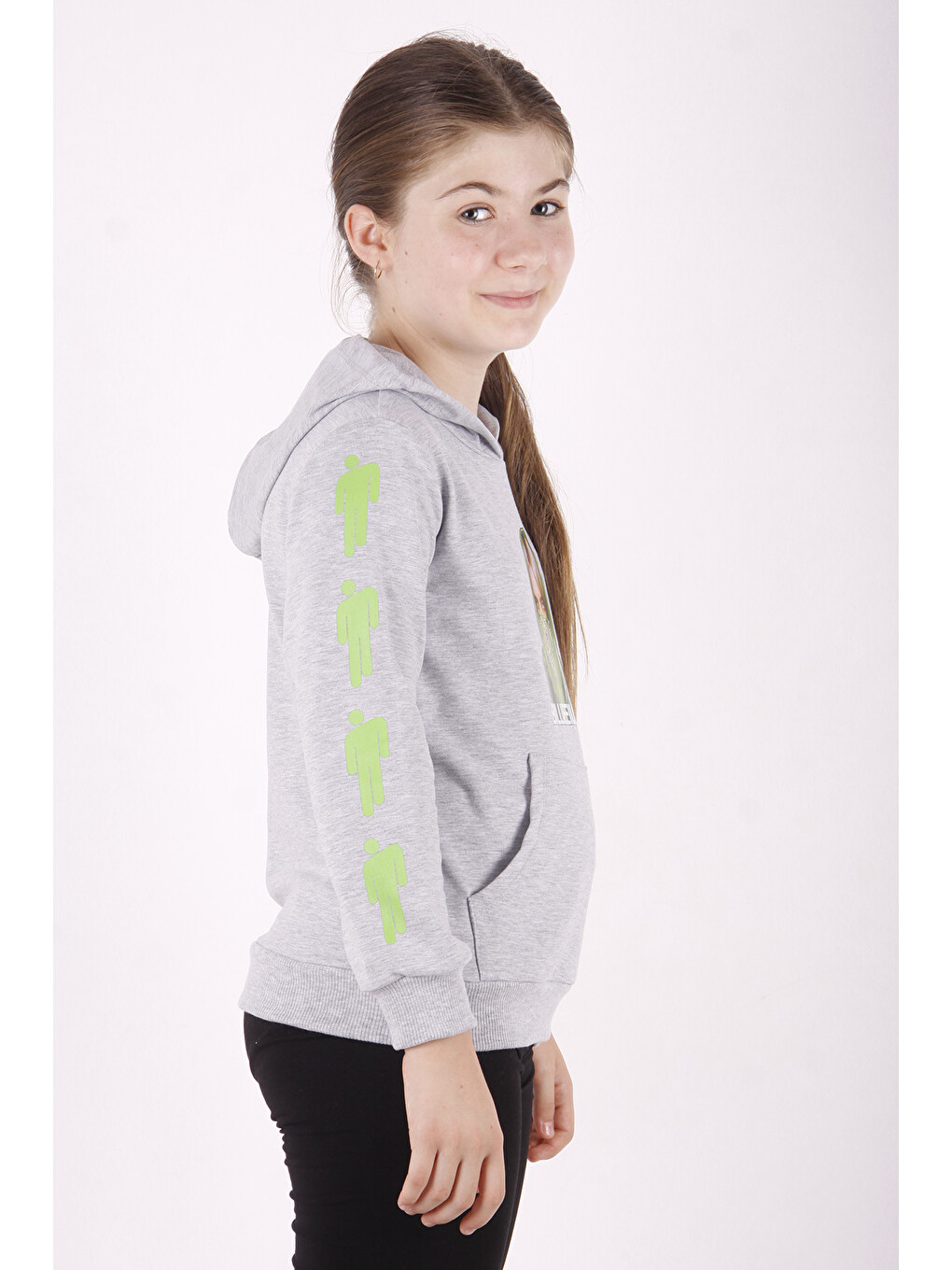 Gri Kız Çocuk Billie Eilish Baskılı Sweatshirt-1