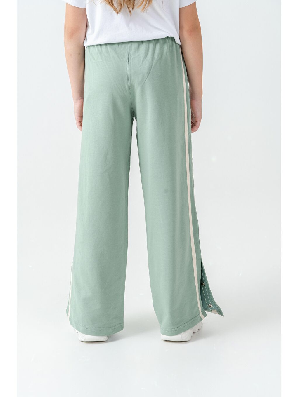 Yeşil Yanlar Grogren Şeritli Paçalar Çıtçıtlı Kız Çocuk Eşofman Alt-4