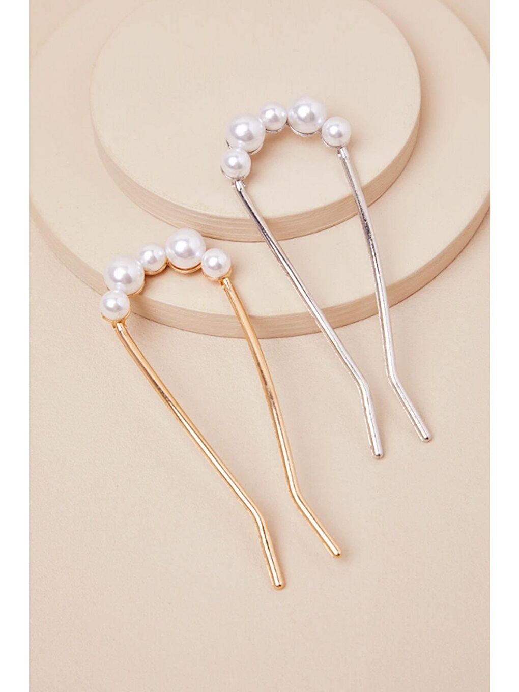 Gri Sıralı İnci Gümüş Rengi Metal Topuz Tokası-1