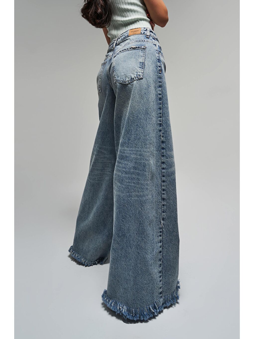 Mavi Kadın Jean Rengi 12s5-32 Palazzo Fit Paça Püsküllü %100 Pamuk Orta Bel Denim Jean-3