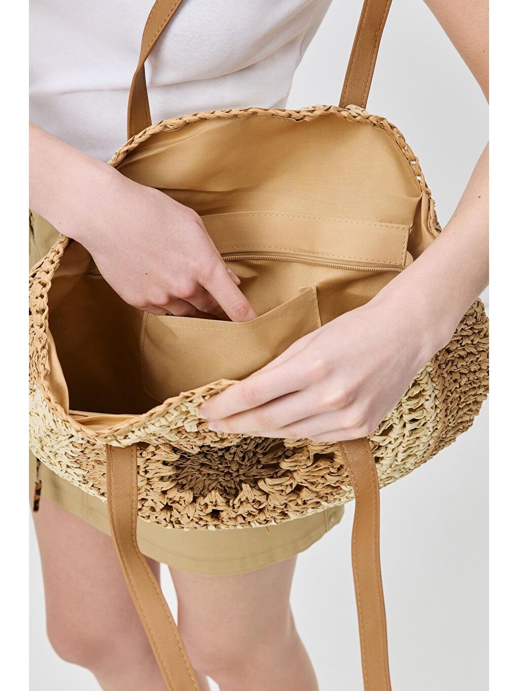 Kahverengi Hasır Omuz Çantası Y9207 Camel-2