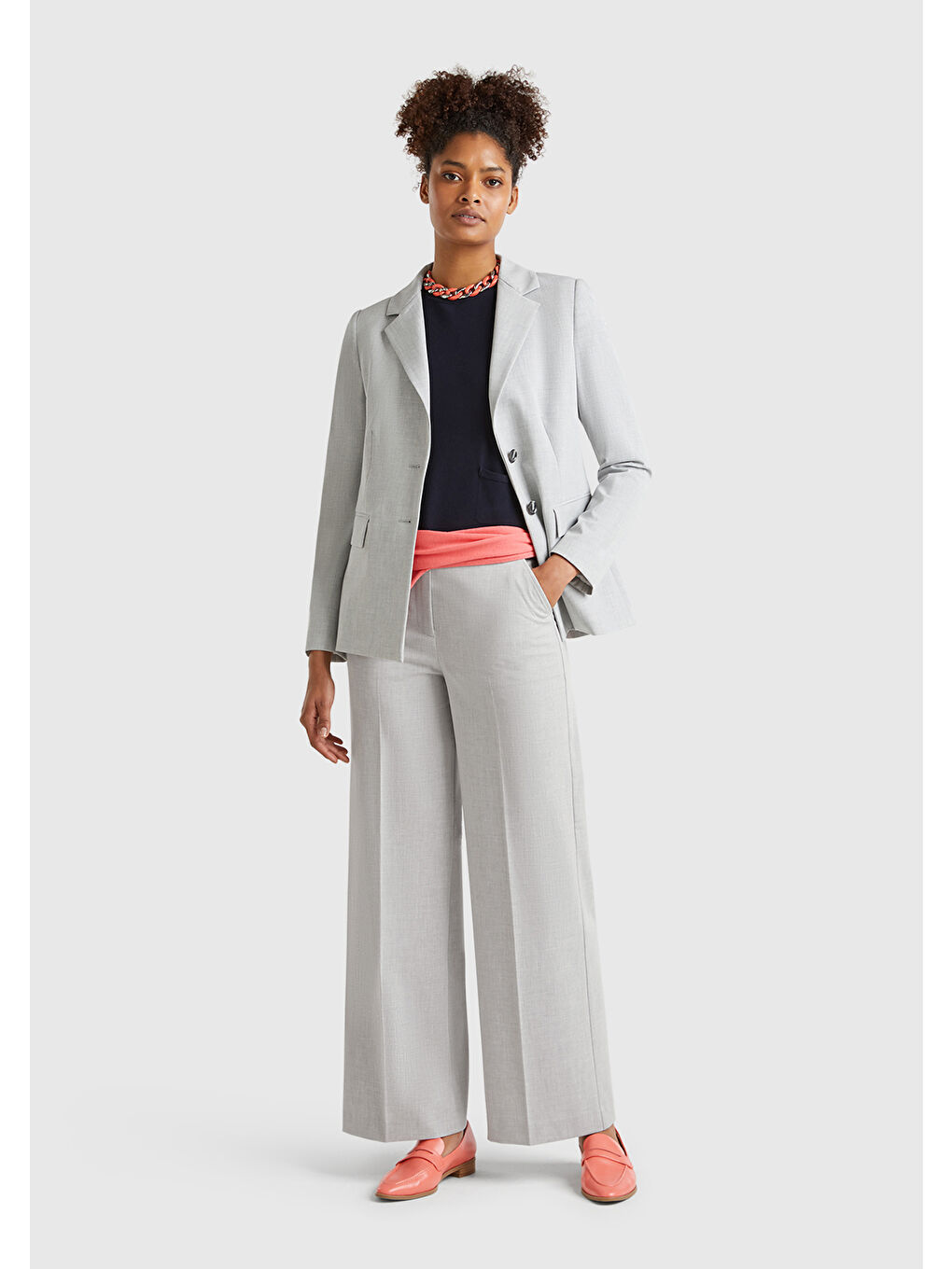 Kadın Gri Streç Kumaşlı Yüksek Bel Wide Leg Pantolon-4