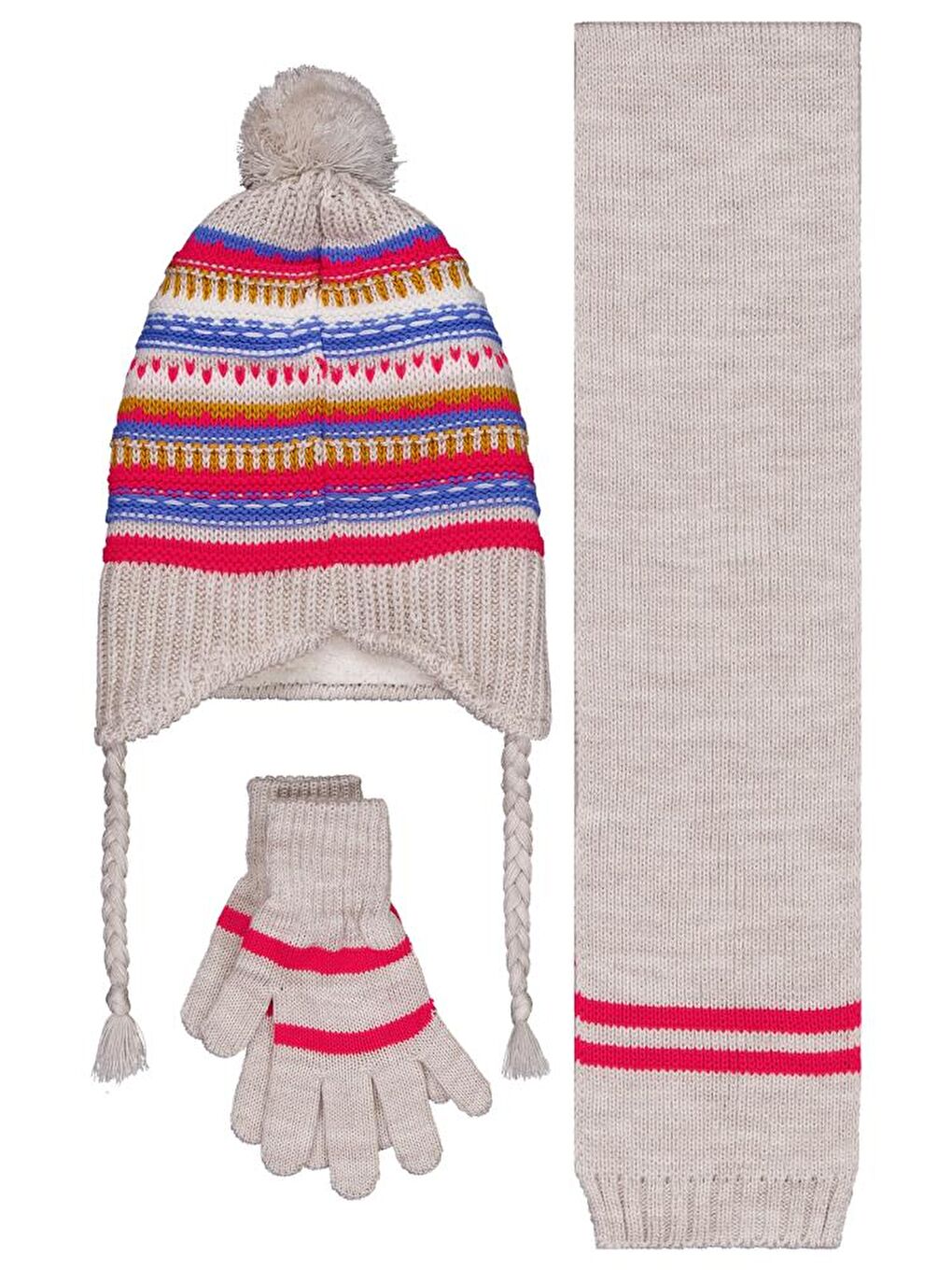Girls 2-5 Yaş Atkı Bere Eldiven Set - Bej Standart