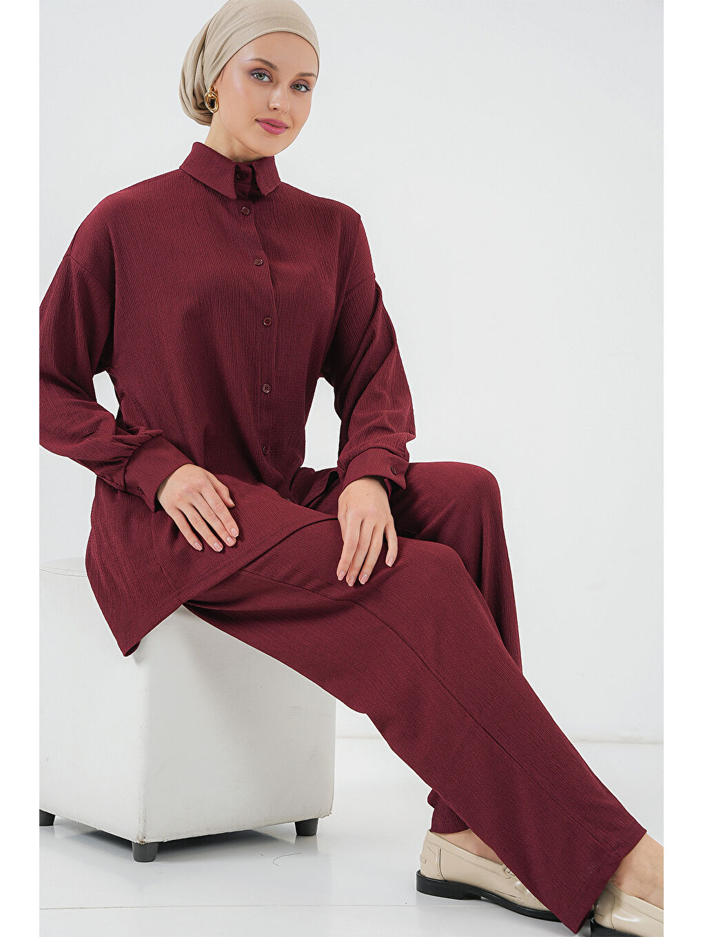 T5858 Örme Tesettür İkili Takım - Mürdüm-1