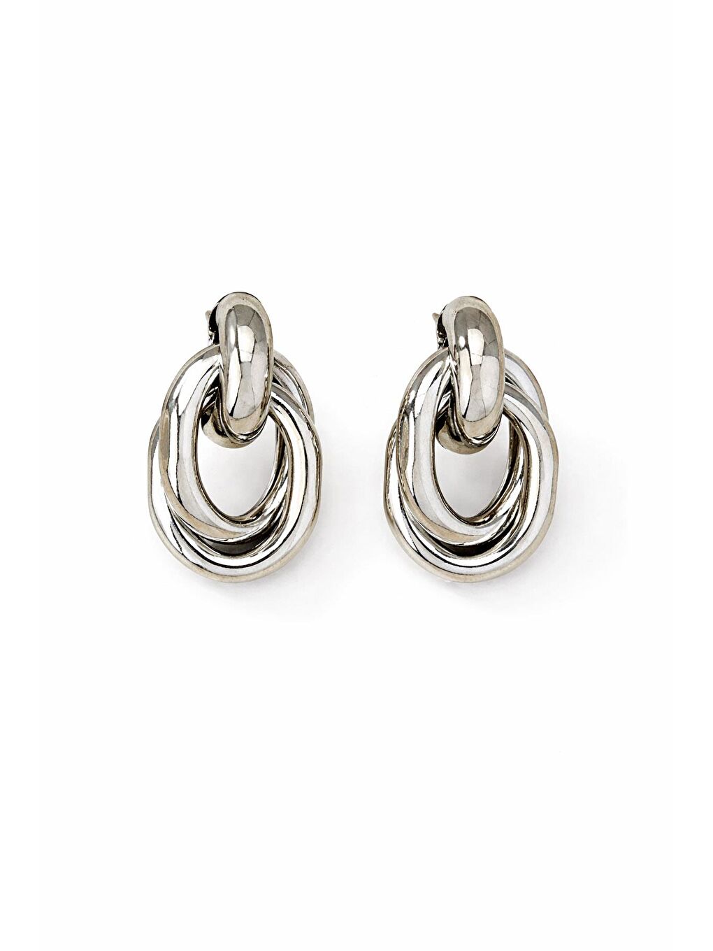 Gri Gümüş Renk Halka Detaylı Çelik Küpe-3