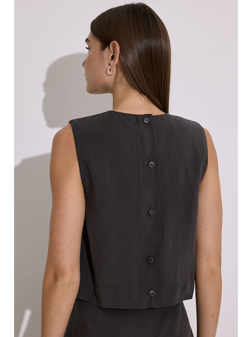 Modal Kolsuz Kısa Bluz Antrasit-4