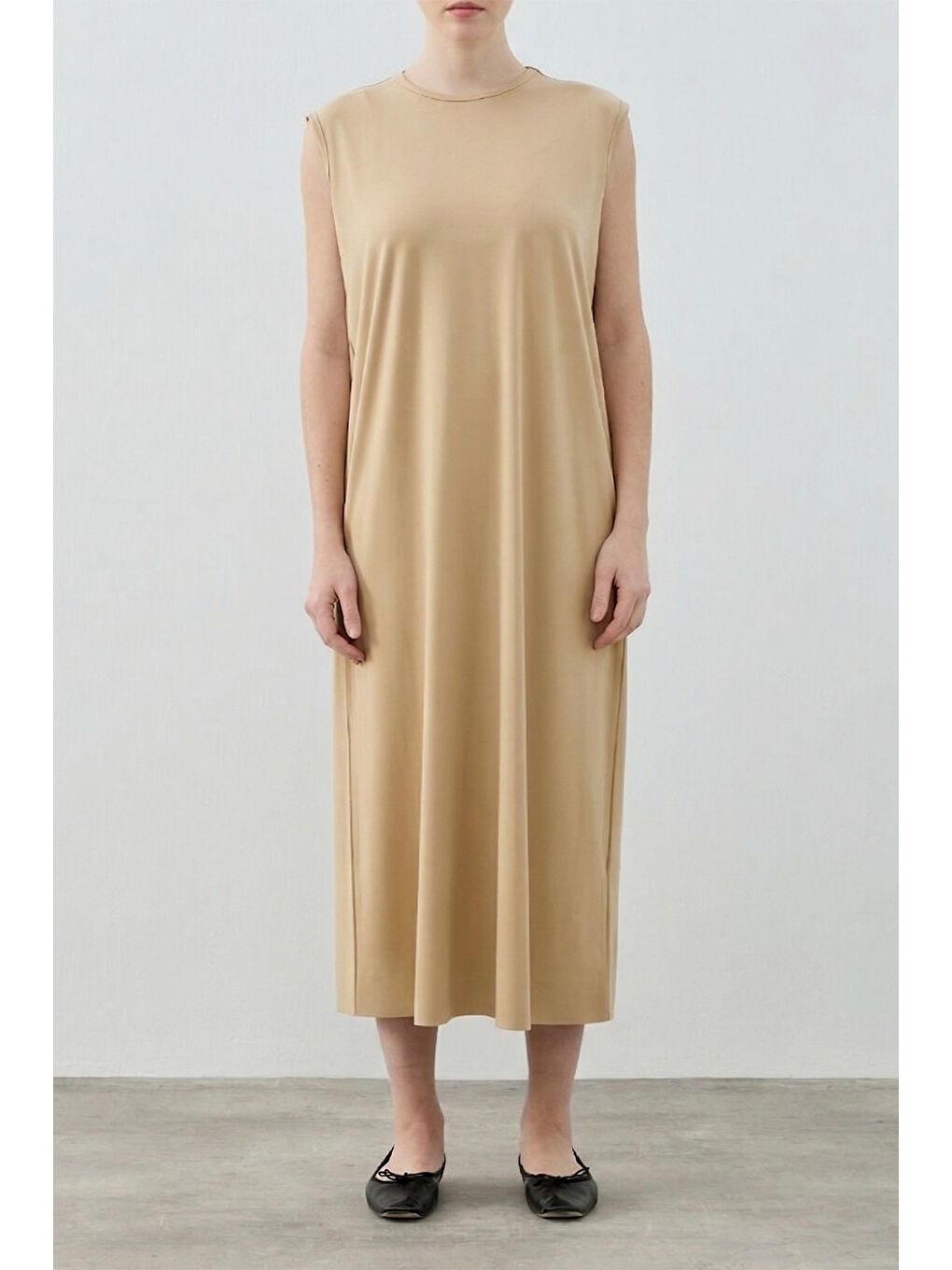 Bej Merwish Denye İçlik Elbise 1679 Vizon