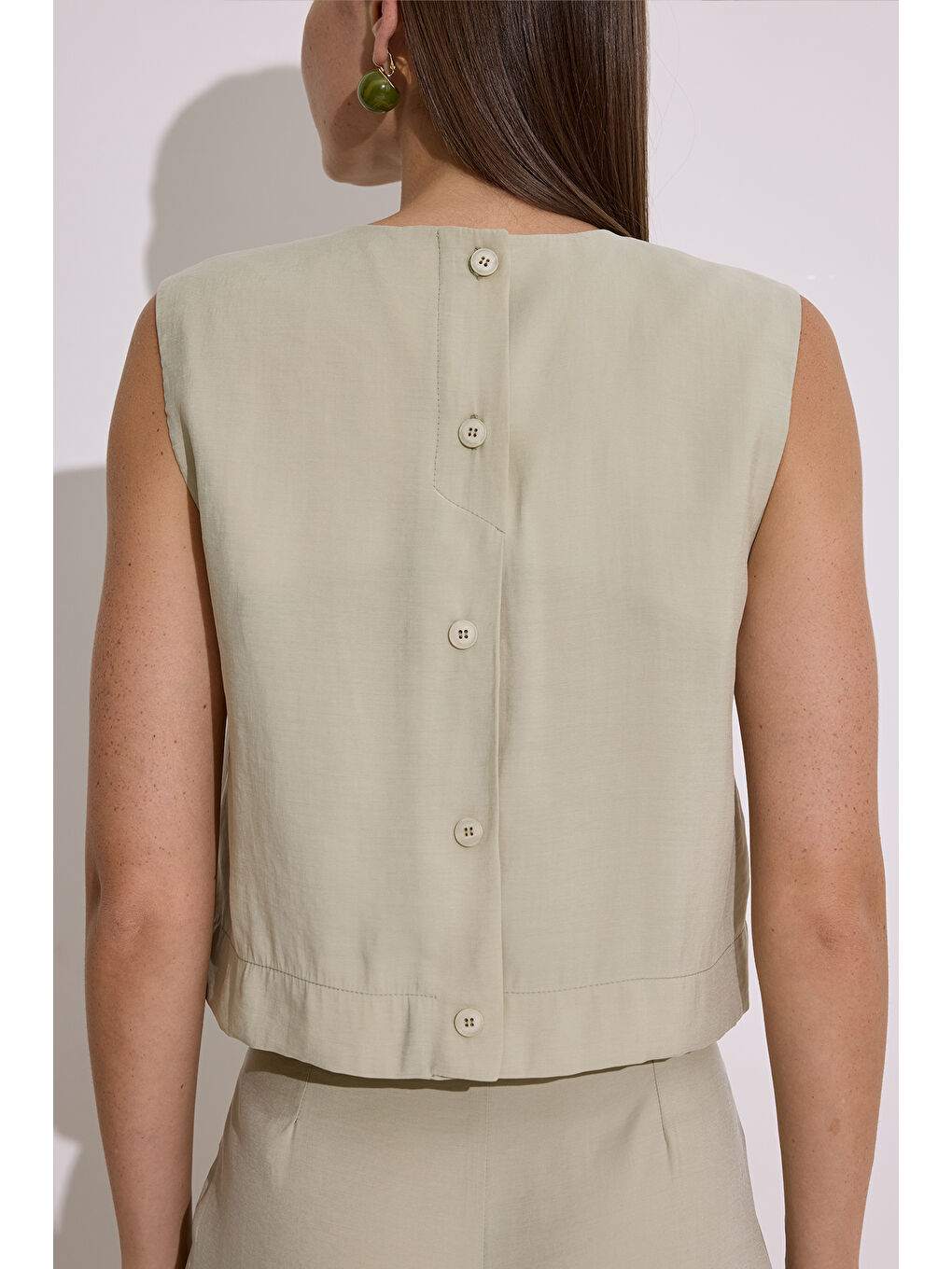 Yeşil Modal Kolsuz Kısa Bluz Çağla-4