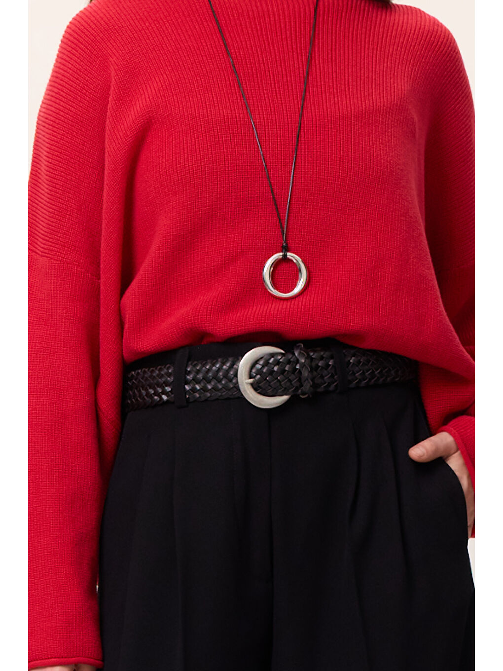 Örgü Deri Tokalı Kemer Siyah-3