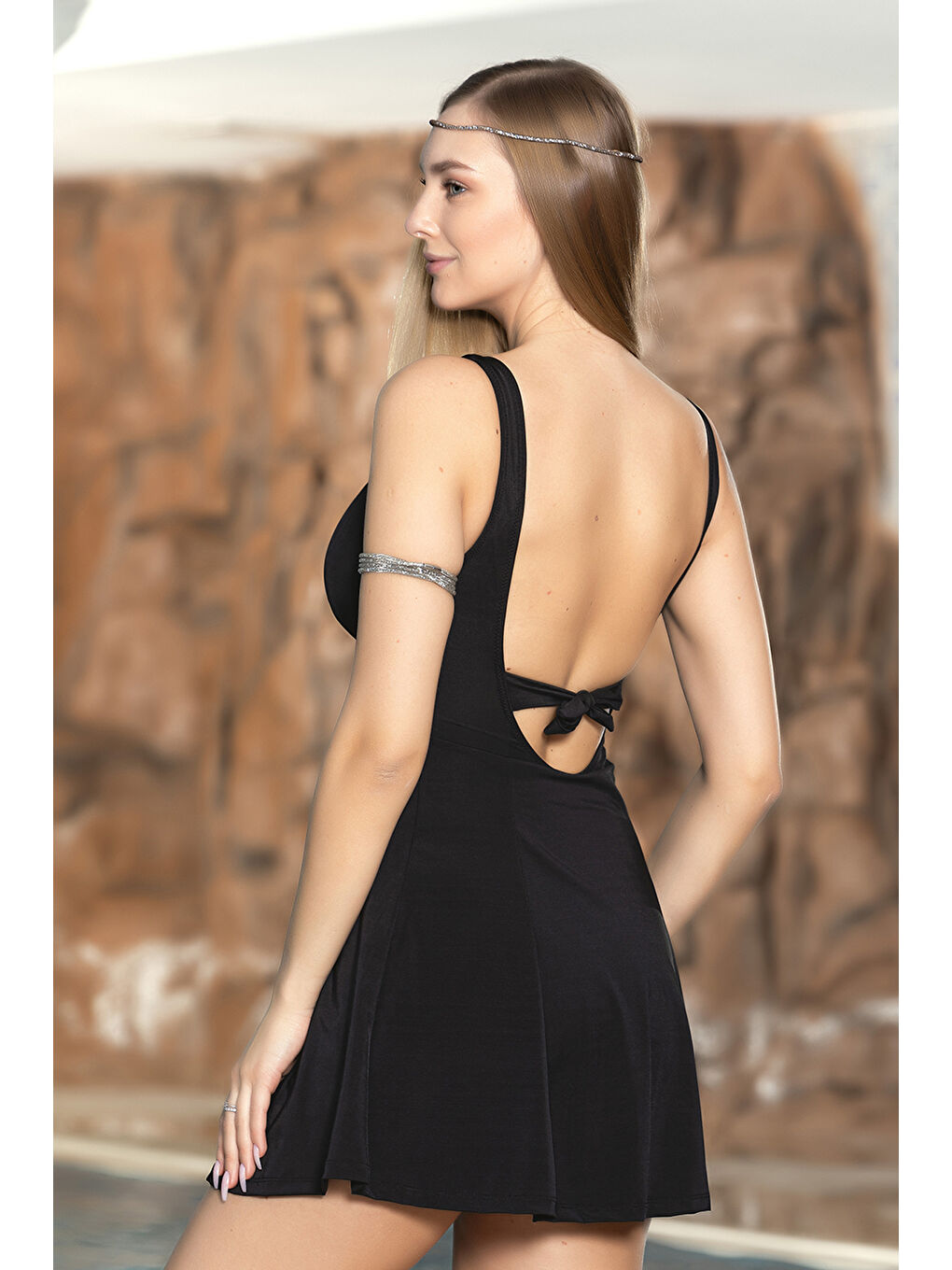 Büyük Beden Şortlu Elbise Mayo Etekli Mayo Yüzücü Mayo 1901-01 Siyah-1