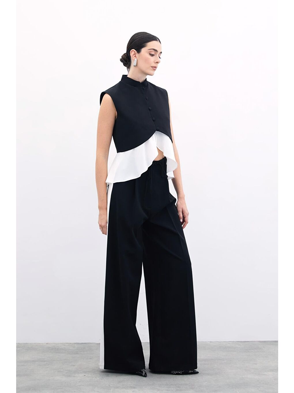 Kontrast Bol Pantolon - Siyah-1