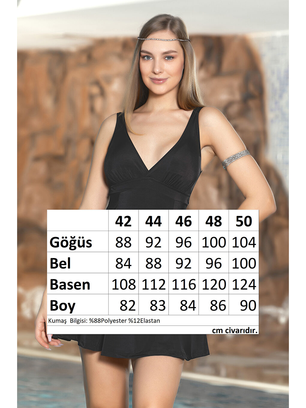 Büyük Beden Şortlu Elbise Mayo Etekli Mayo Yüzücü Mayo 1901-01 Siyah-2