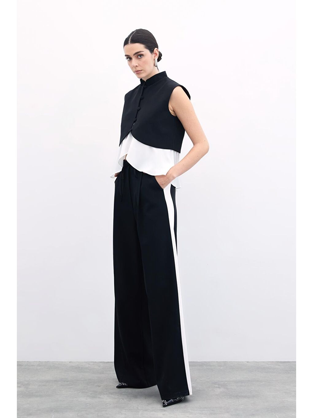 Kontrast Bol Pantolon - Siyah-3