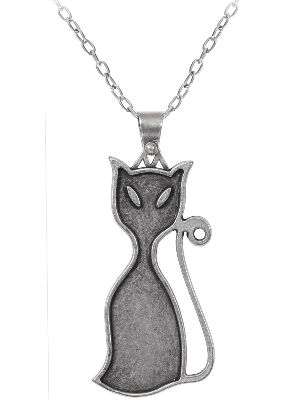 Gri Kadın Antik Gümüş Kaplama Kedi Figürlü Zincir Kolye-1
