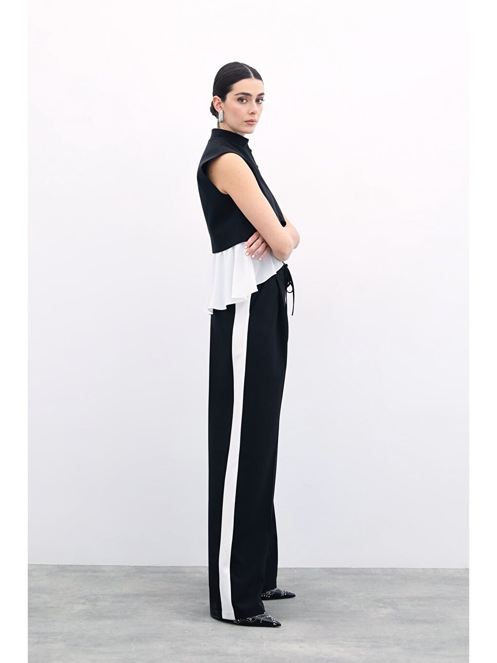 Kontrast Bol Pantolon - Siyah-4