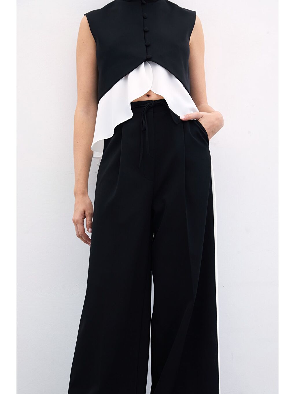 Kontrast Bol Pantolon - Siyah-5