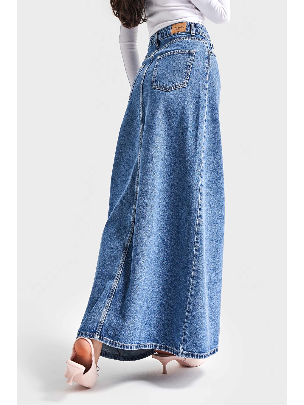 Mavi Kadın Jean Rengi 3S5-4 Çan Kesim %100 Pamuk Maxi Boy 100 cm Denim Etek-1