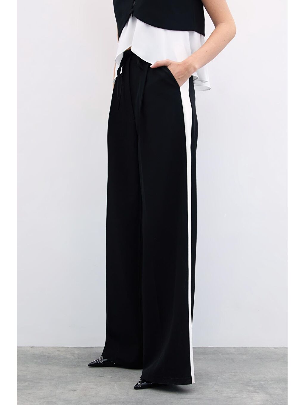 Kontrast Bol Pantolon - Siyah-6