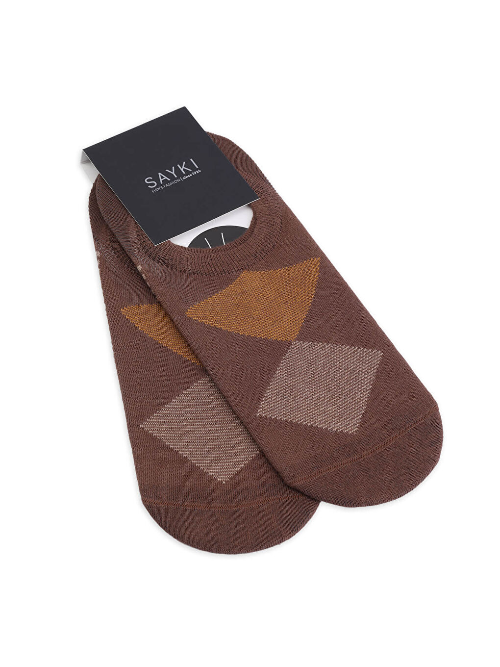 Kahverengi İkili Desenli Pamuklu Babet Çorap