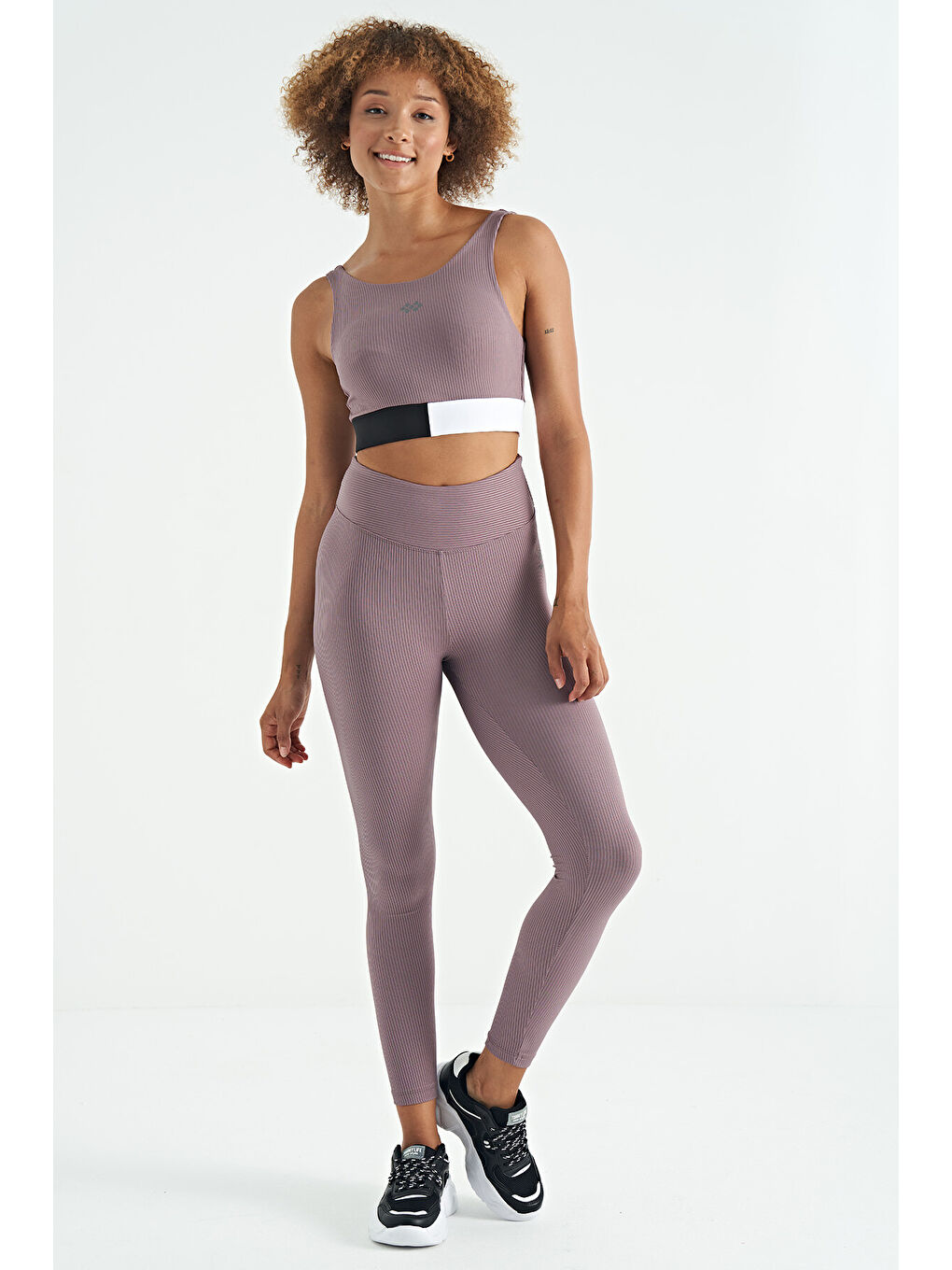 Pembe Gül Kurusu Renk Bloklu Logo Baskılı Dar Kalıp Fitilli Kadın Büstiyer - 97275-2