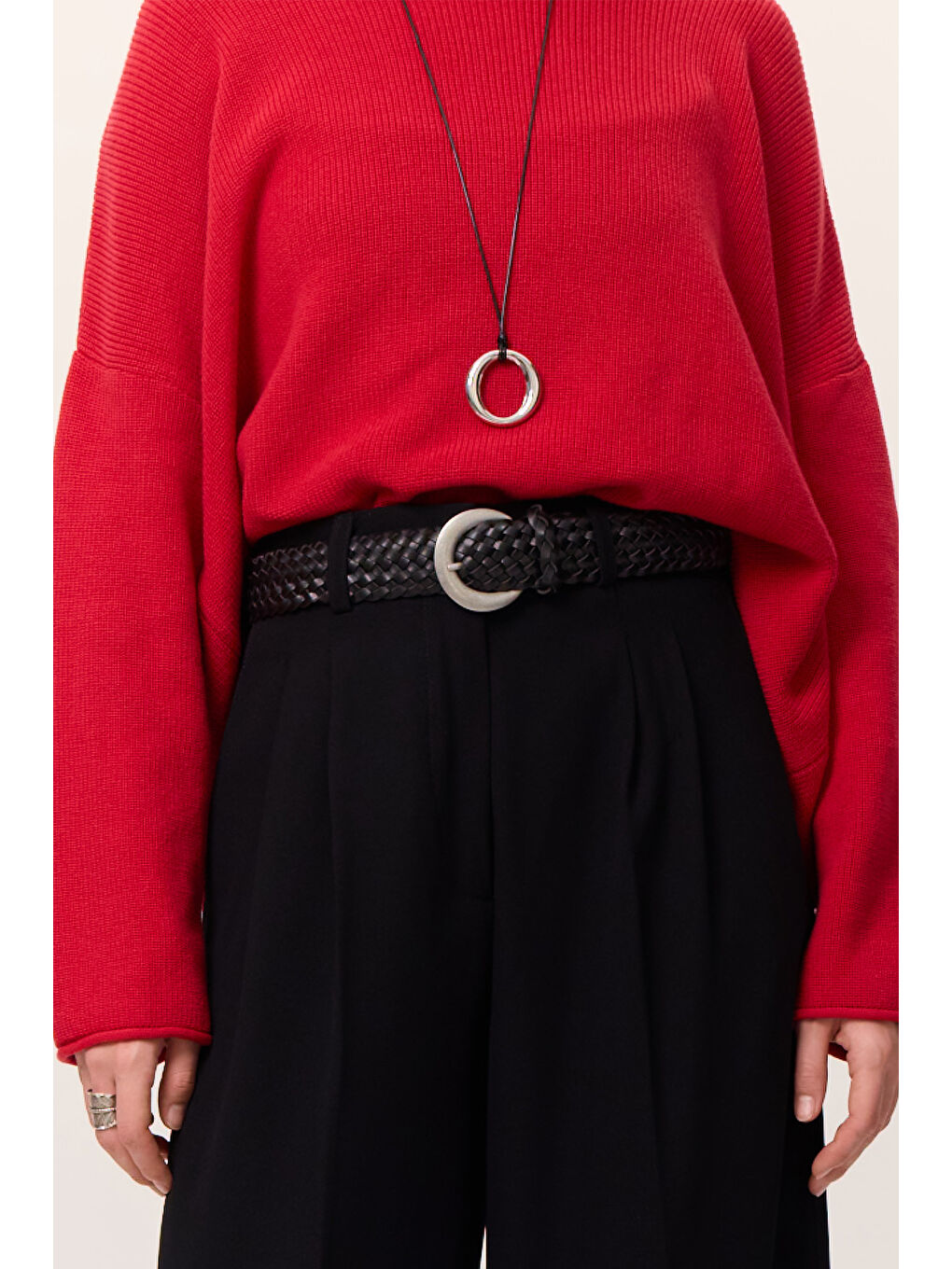 Örgü Deri Tokalı Kemer Siyah-4