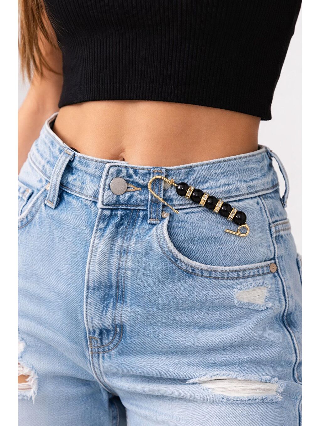 Sarı Çok Amaçlı Siyah İnci Detaylı Büyük İskoç İğne 2 Adet-1