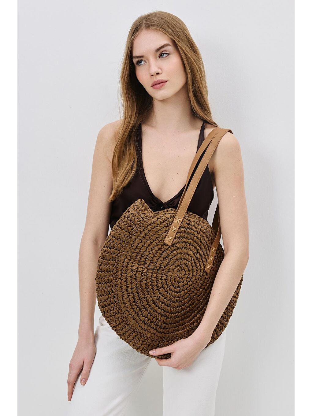 Kahverengi Hasır Omuz Çantası Y9207 Kahve