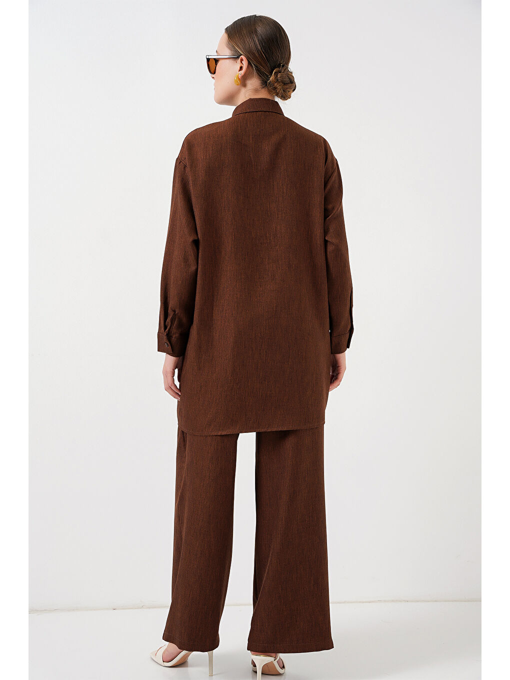 Desenli Tunik Pantolon İkili Takım 6720 - Kahverengi-5