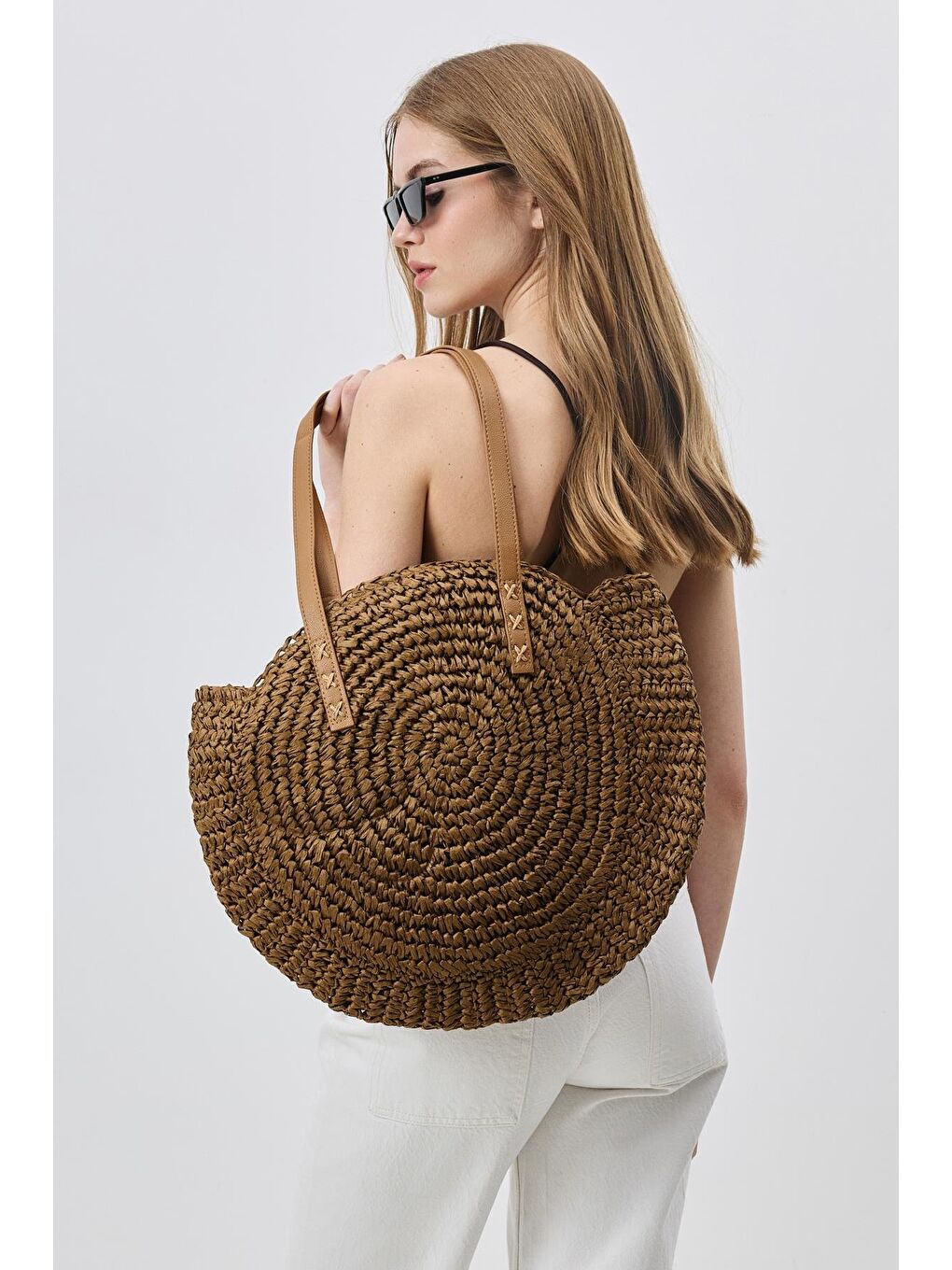 Kahverengi Hasır Omuz Çantası Y9207 Kahve-1