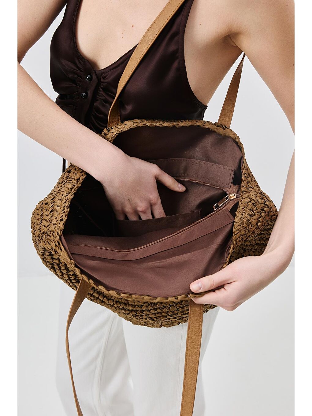 Kahverengi Hasır Omuz Çantası Y9207 Kahve-2