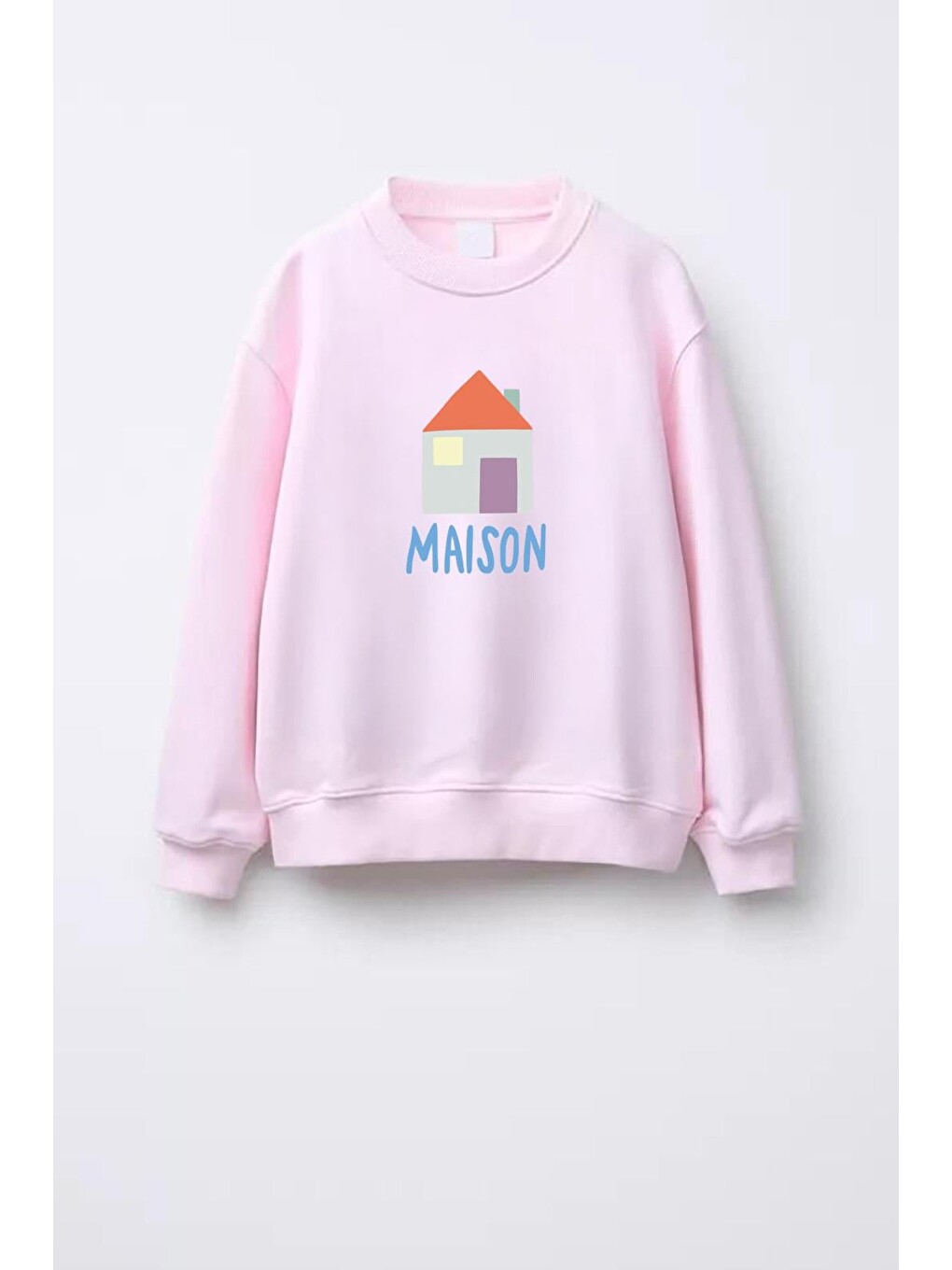 Pembe Kız Çocuk Baskılı 3 İplik Kumaş Pamuklu Sweatshirt